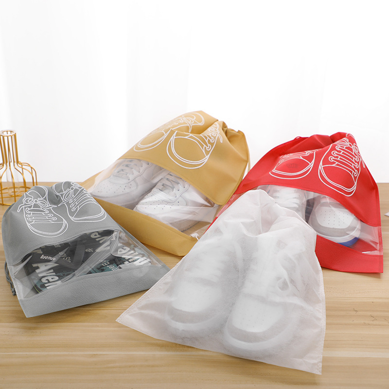 Non-woven Dustproof Bag Transparent Dirty-isolated Drawstring Storage Bag Travel Clothes Shoes Bundle Pocket Breathable Storage Bag