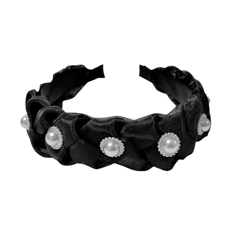 New European and American cross-border hot selling bridal hair accessories women's pearl fabric twist braid hair band mesh all-match hair band