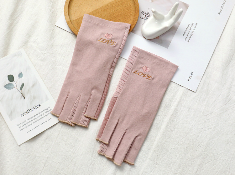 Half-Finger Gloves Sunscreen Women's Summer Driving Anti-UV Cotton Thin Riding Anti-Slip Half-Finger Nail Gloves_voghion.com