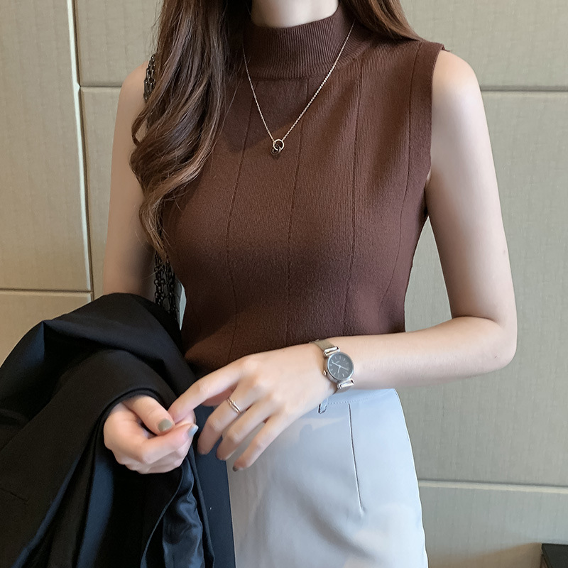 2024 Summer New Base Shirt Women's Summer Slim-fit Thin Sweater Sleeveless Knit Inner Vest Short Top