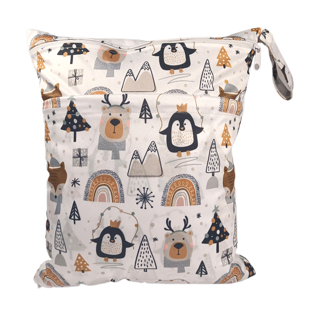 TSOOCOSY New Cartoon Printed Baby Double Zipper Diaper Bag Washable Diaper Bag Storage Bag E-Commerce Wholesale