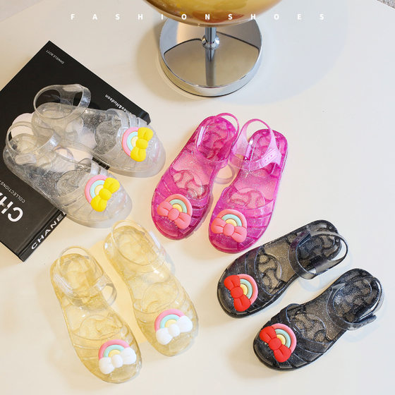 Summer New Children's Sandals and Slippers Women's Children's Rainbow Bow Jelly Shoes Princess Baby Shoes Beach Shoes