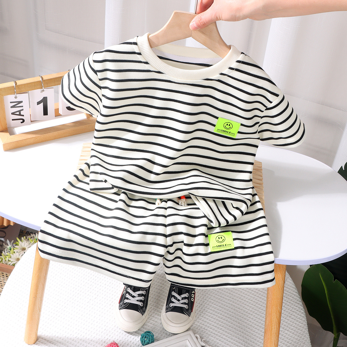 New children's summer Korean style western style baby short-sleeved shorts two-piece summer trendy striped casual