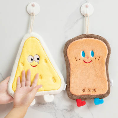 Korean-style cute cartoon hand towel hanging kitchen hand towel quick-drying rag three-layer thickened coral velvet towel handkerchief