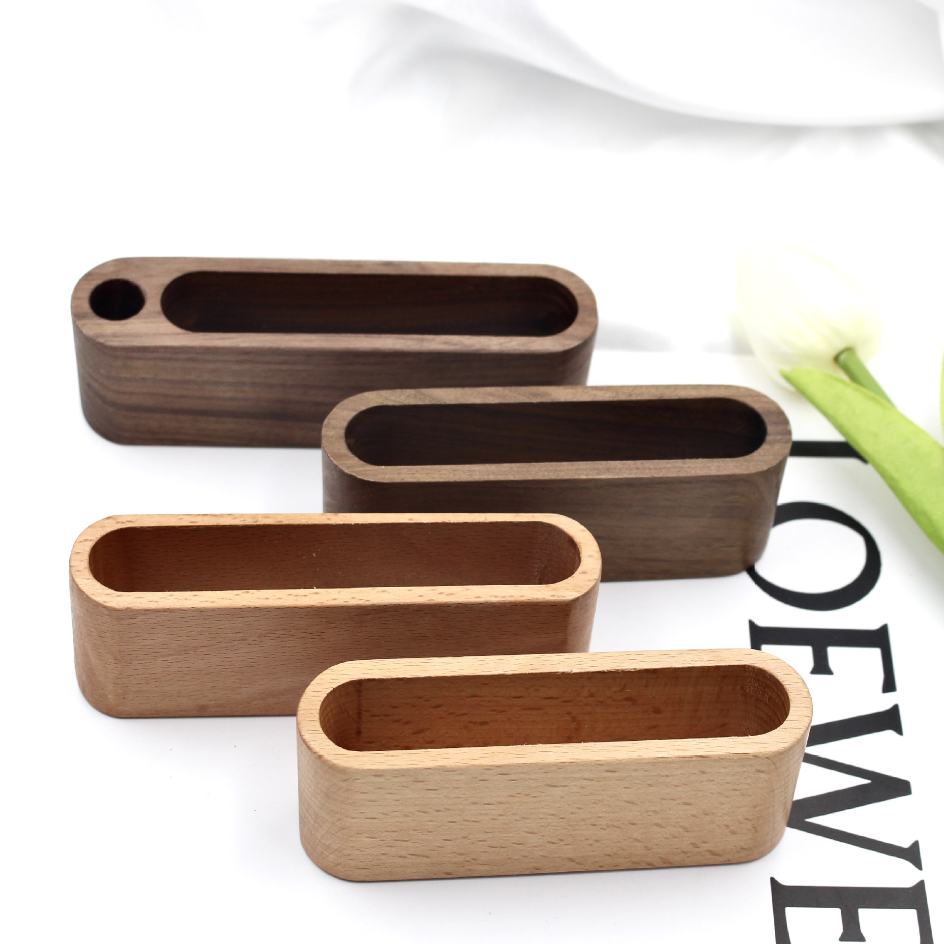 Solid wood business card case pen holder business card base business card holder one two three logo advertising business card holder batch