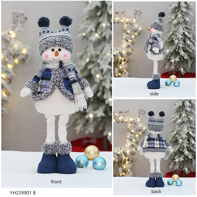 Ornements de poupée de bonhomme de neige rétractables en tissu bleu de Noël en gros en usine_voghion.com