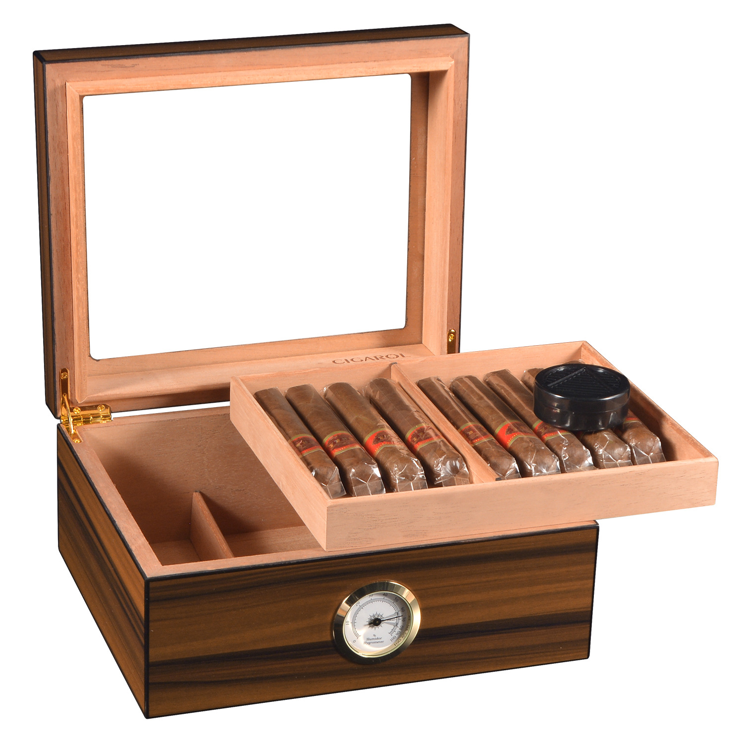Cigar Box High Gloss Paint Cedar Wooden Box Large Capacity Double Layer Transparent Wooden Storage Box Cigar Moisturizer Box 0060