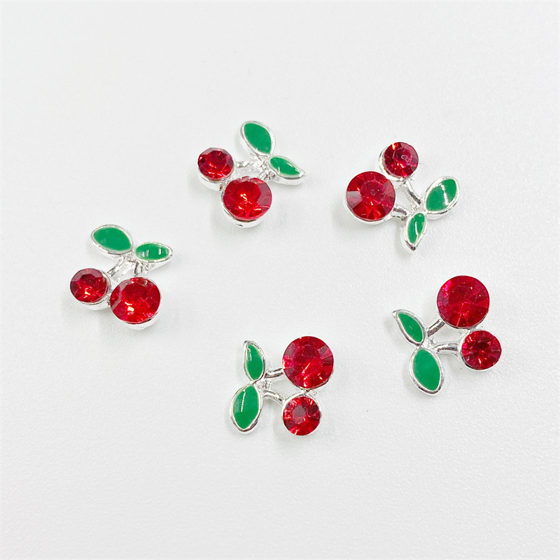 Cross-border Hot-selling Cherry Nail Jewelry Japanese Nail Paste Small Red Cherry Alloy Nail Accessories Cherry Jewelry