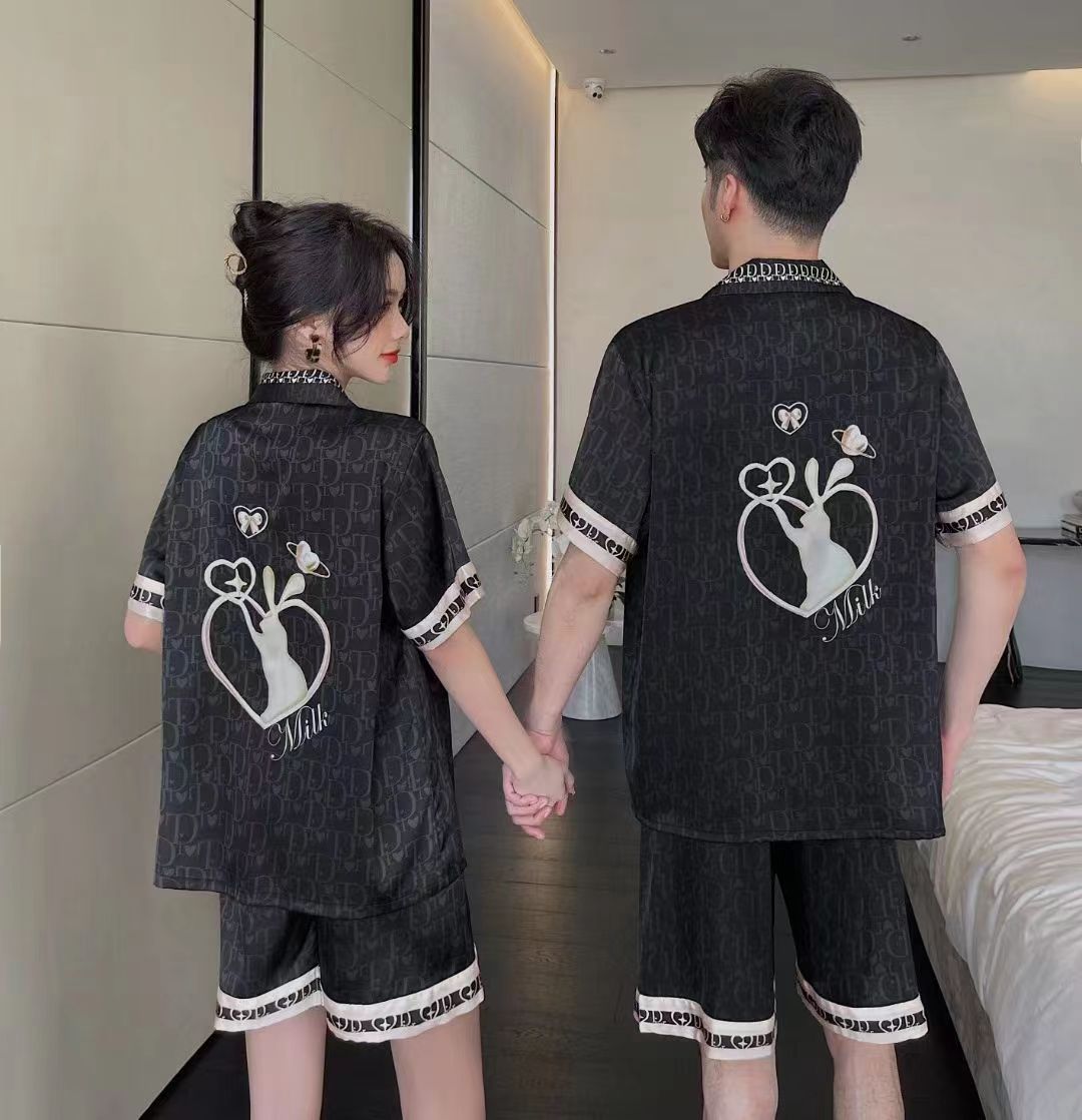 Couple Pajamas Internet Popular Summer Ice Silk Short-sleeved Shorts Suit Men's and Women's High-end Spring and Summer Thin Home Clothes