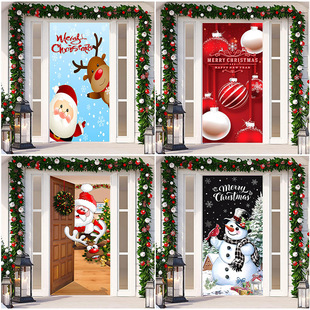 Christmas door sticker decoration hanging cloth holiday party layout background cloth room door matching tapestry cloth Amazon cross