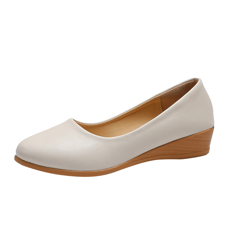 Spring and summer new women's single shoes wedge heel round toe beanie shoes mid heel shallow mouth mother shoes tide wholesale