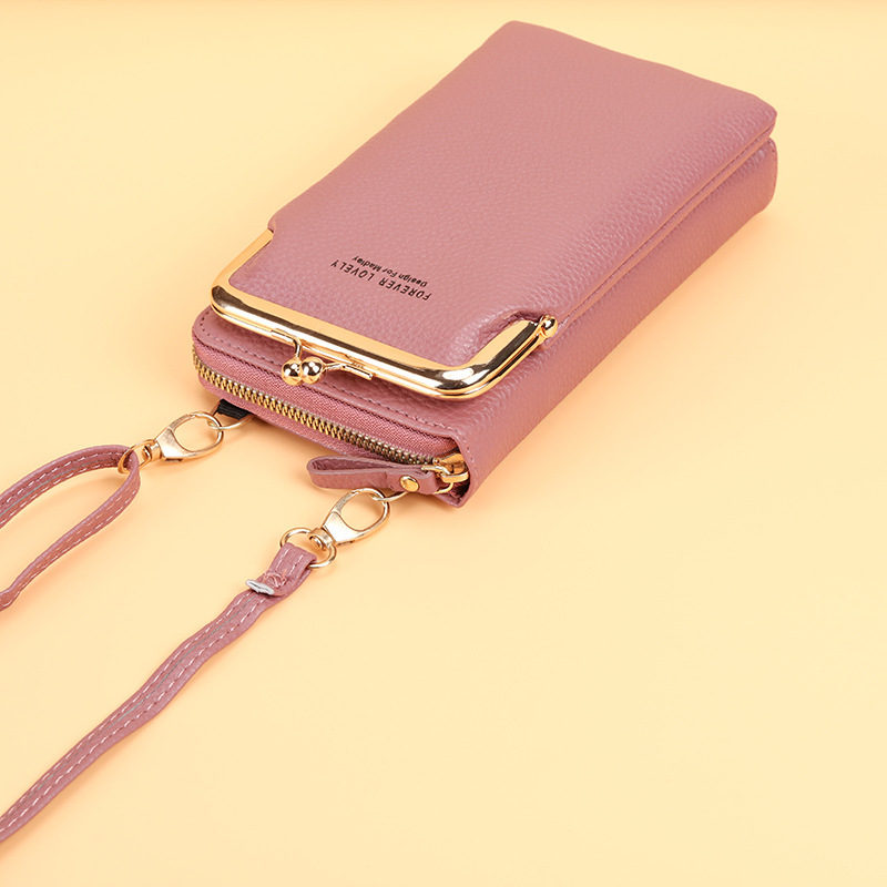 2022 factory direct new ladies mobile phone bag Korean fashion litchi pattern solid color diagonal shoulder small bag wallet