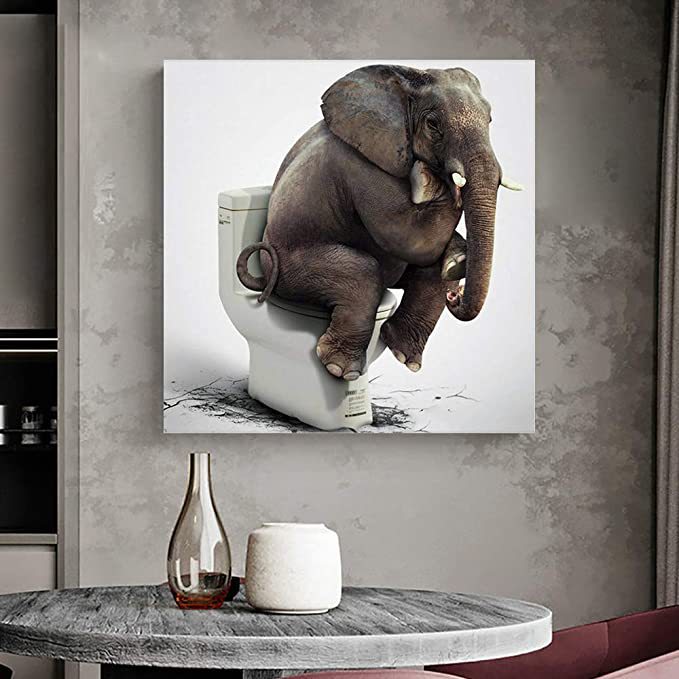 Amazon Bathroom Canvas Elephant Toilet Hot Cute Animal Hanging Painting Bathroom Toilet Decorative Painting Core