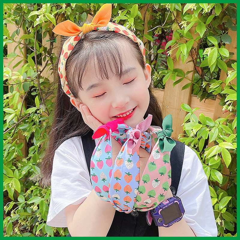 Children's Hairband New Style Bow Hair Accessories Strawberry Flower Wide Edge Headband Pressing Hair Girls' Fabric Baby Hairpin