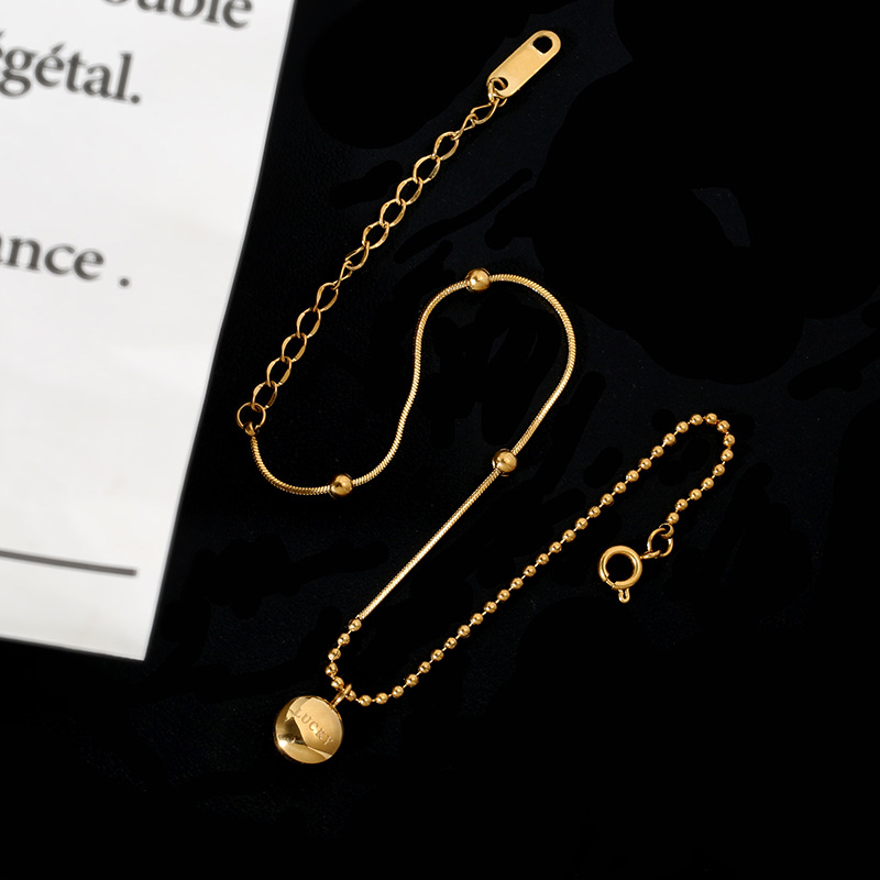TikTok Explosions Korean Personality Lucky Little Doudou Anklet Female Online Celebrity Fashion Niche Light Luxury Not Fading Ankle Chain