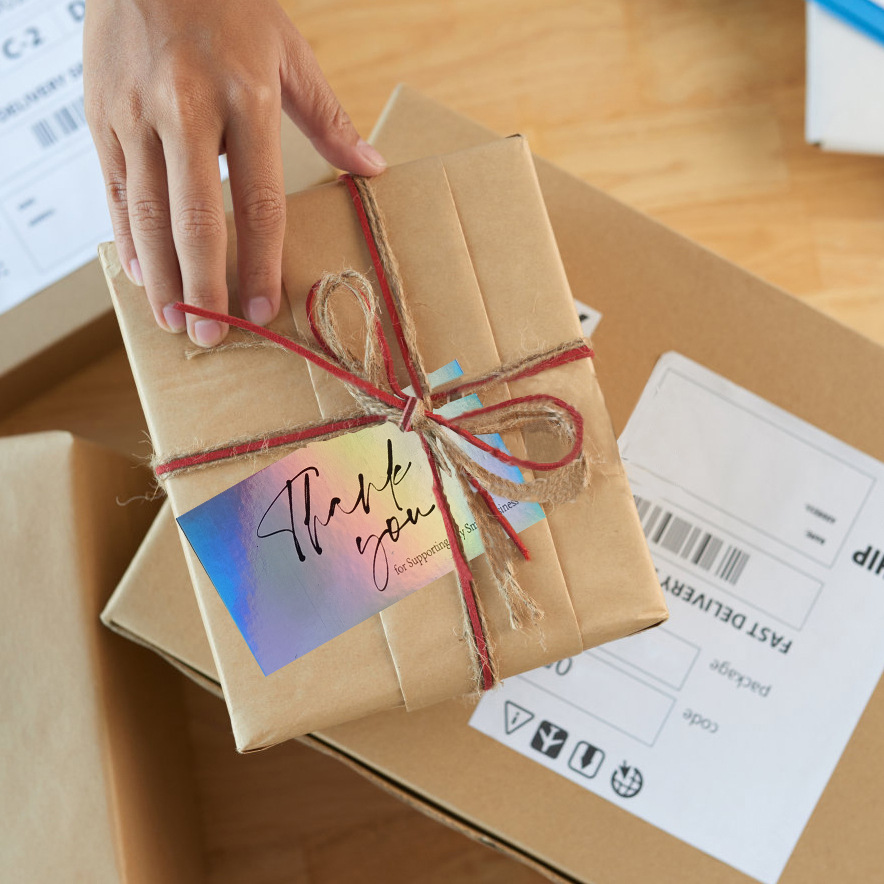 Laser card waterproof small card English praise thank you card color rainbow card wholesale