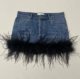 Niche design 24 early spring new personalized feather decoration Denim V-neck strap high waist skirt slimming suit