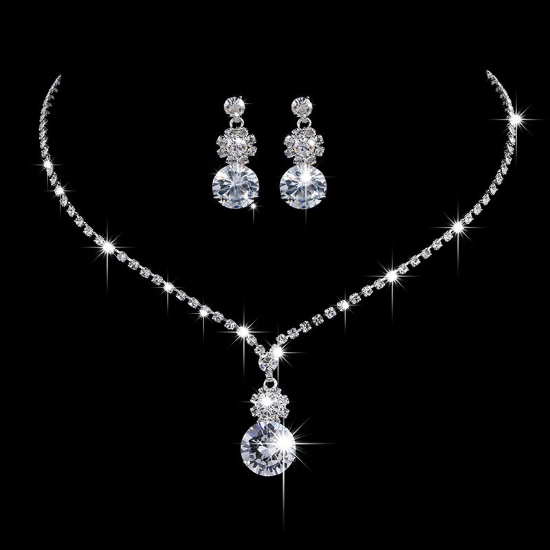 South Korea Metal Claw Chain Rhinestone Wedding Necklace Bride Necklace Ear Drop Jewelry Banquet Necklace Jewelry suit Wholesale