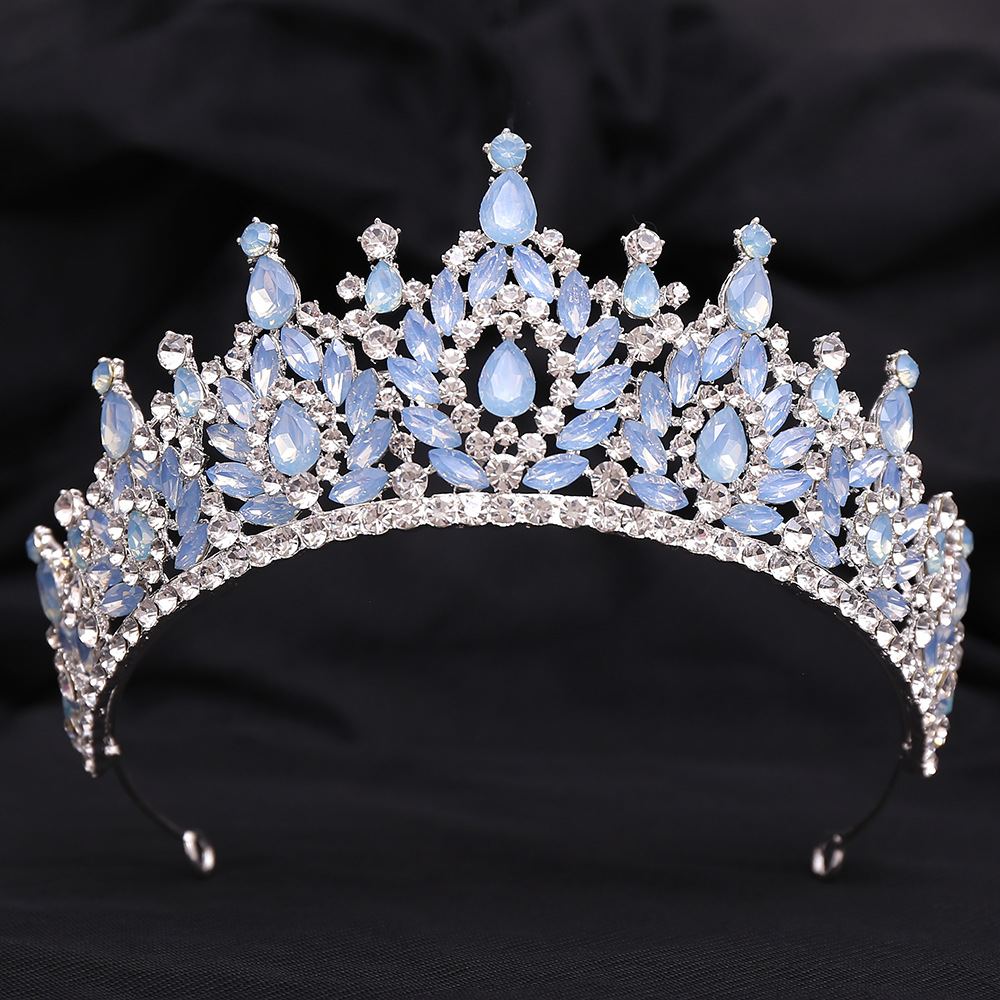 Cross-border hot sale wedding crystal headdress headband baroque inlaid blue jelly rhinestone bridal crown factory wholesale