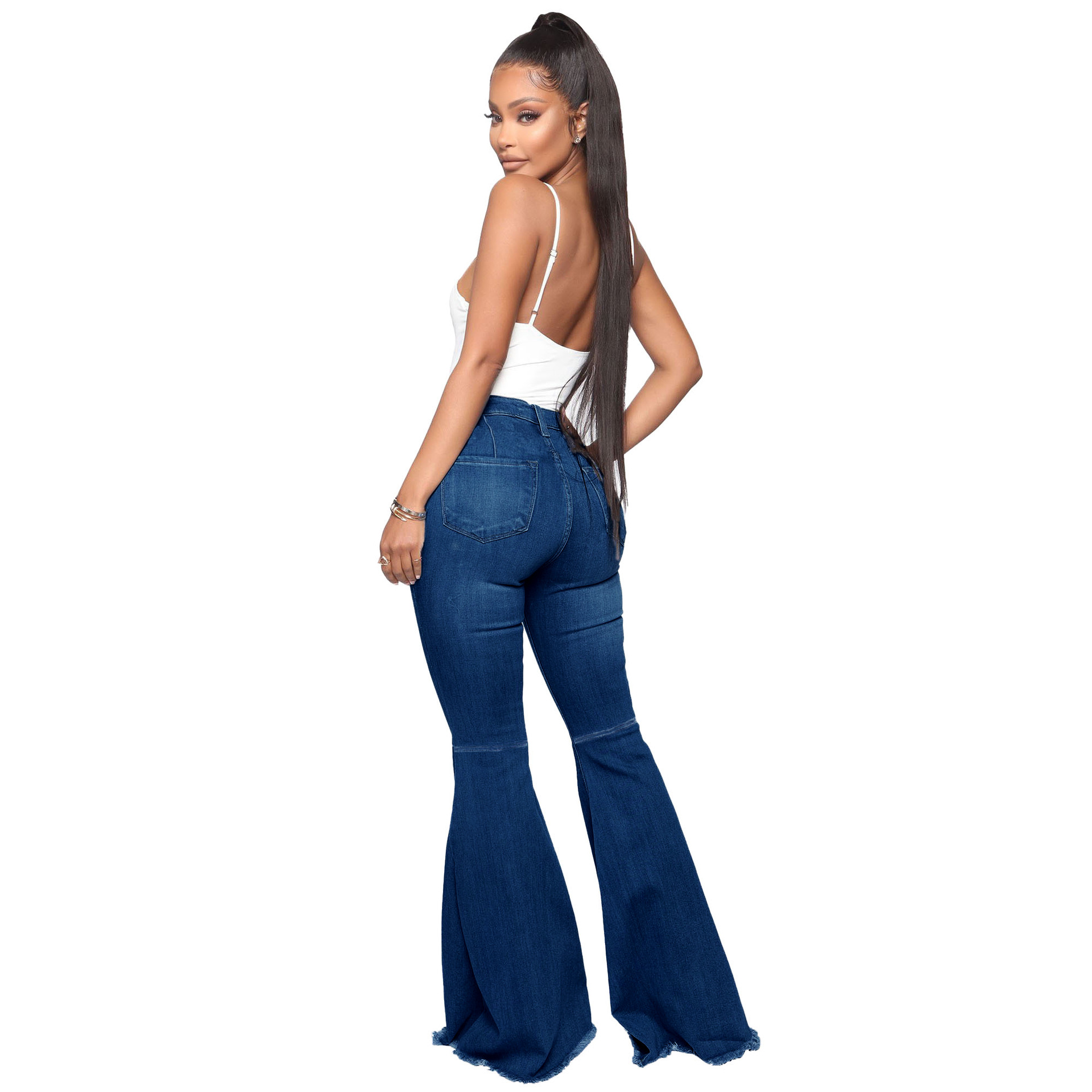 Cross-border HSF2599 Amazon Hot Selling European and American Fashion High Waist All-match Slim-fit Stretch Denim Flared Pants