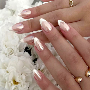 Simple and Pure Aurora French Nail Art Sweet and Gentle Round Head Almond Armor European and American Foreign Trade Wearing Armor Piece
