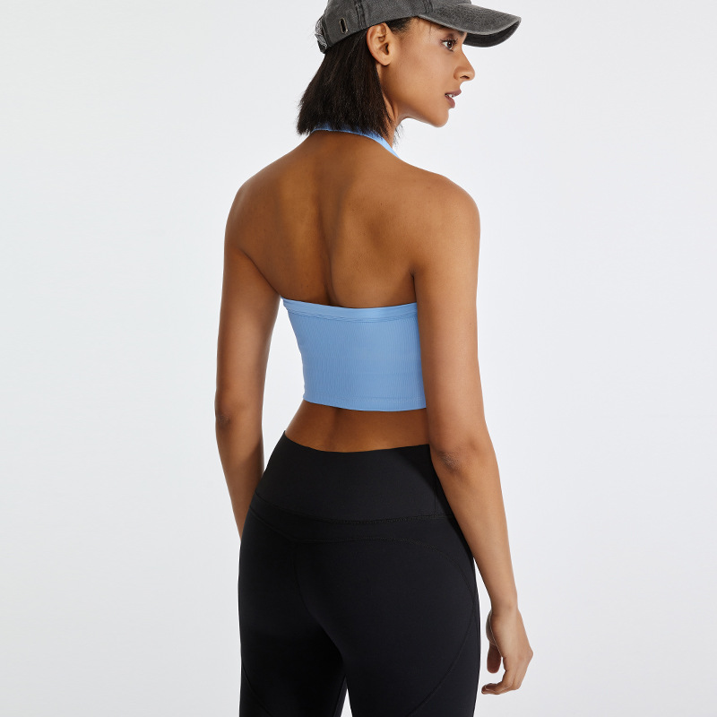 2022 New European and American Fitness Sports Bra Underwear Women's lulu Rib Neck Shock Absorption Gather Yoga Vest