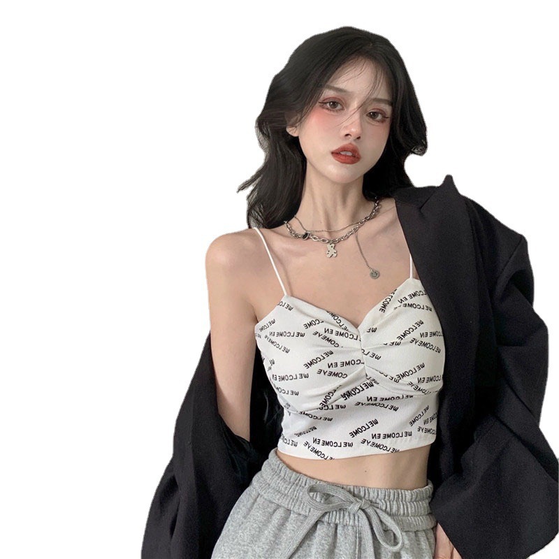 Korean style high street hot girl ins letters beauty back wrapped chest camisole outer wear bottoming rabbit wear underwear ladies