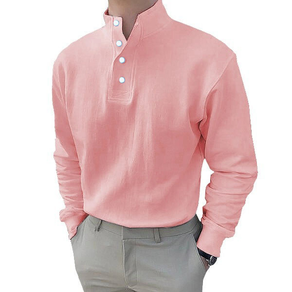 2024 cross-border men's autumn solid color stand collar long sleeve shirt European and American casual men's T-shirt button half open pullover