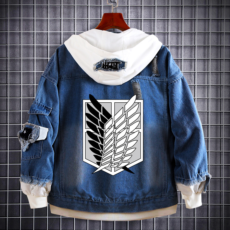 Attack Giant Cowboy Sweatshirt Animation Surrounding Allen Yeager Soldier Long Top Trendy Men Hooded Denim Jacket