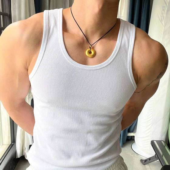 Men's Vest Thickened Thick Threaded Vest 2*2 Men's American Sports Vest Hip-hop Slim Sweat Absorbing Base Shirt