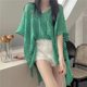 Summer Women's Cross-border Pure Desire Hollow-out Lace-up V-neck Knitted Top Lazy Western Style Mid-length Bat Sleeve Blouse