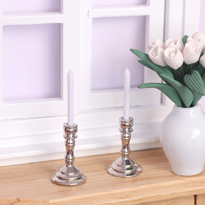 mini mini Miniature White Candle Holder DOLLHOUSE Doll House Small Furniture with Ornaments Play House Toys