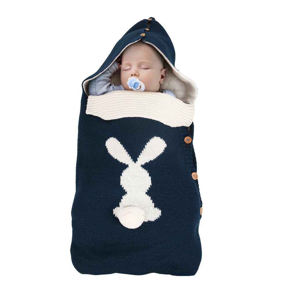 INS new European and American solid color baby knitted rabbit button sleeping bag outdoor stroller wool baby sleeping bag in stock