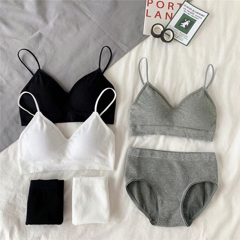 Girl's Tube Top Underwear Set Beautiful Back Push-Up Seamless Bra Underpants Students Korean Style Sports Underwear for Middle School Students