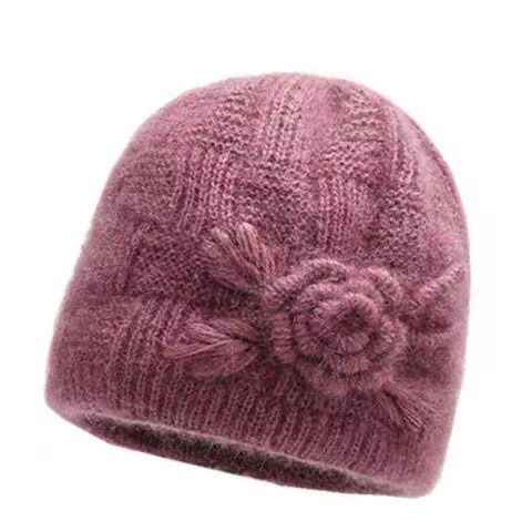 Old lady knitted hat female foreign trade new fashion ins Flower Wool hat fleece-lined warm mother Grandma hat