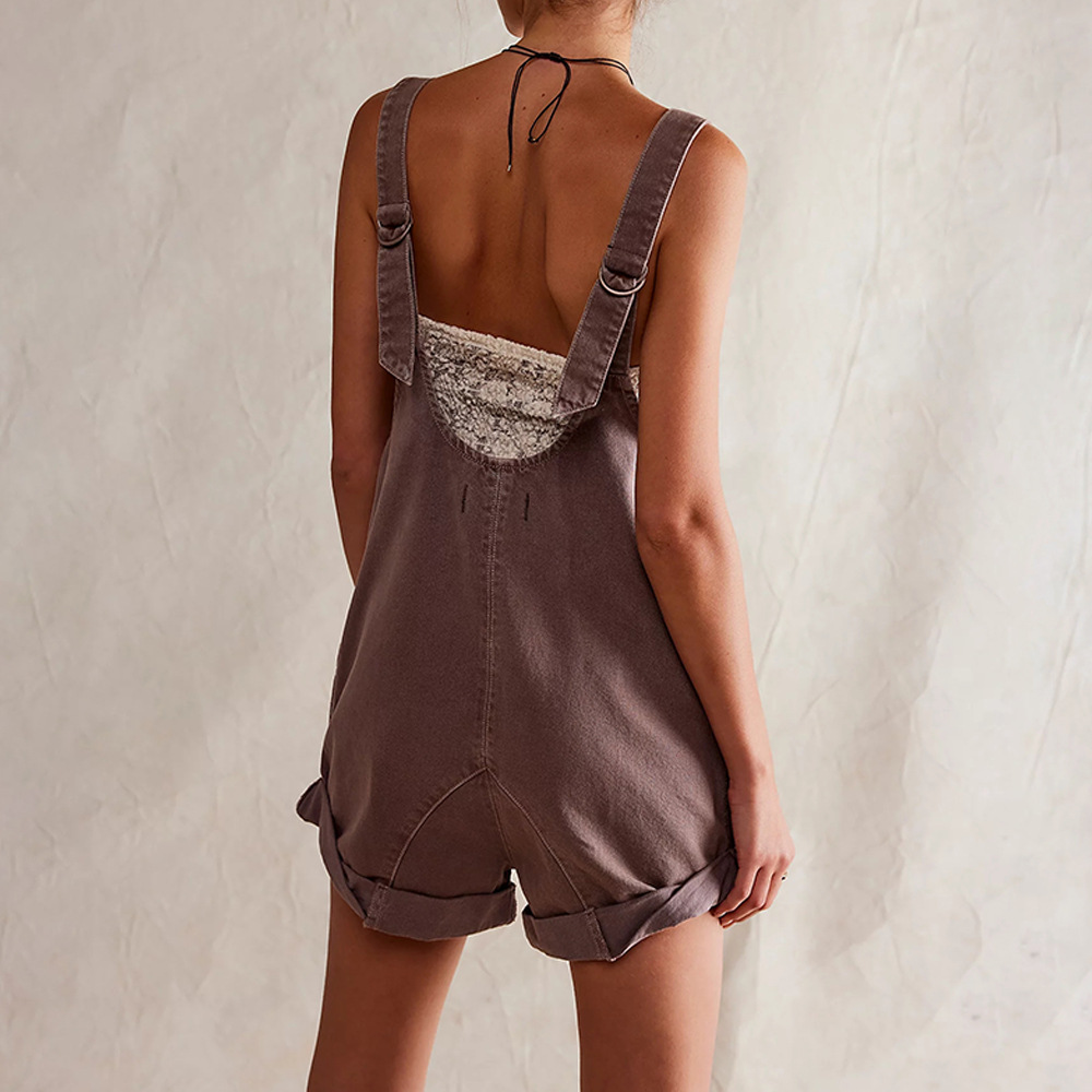Cross-border 2024 Summer quick buy European and American new pocket strap adjustable strap wash Denim one-piece shorts