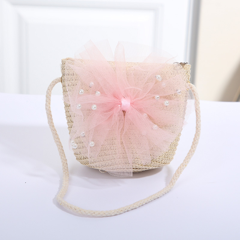 Sweet mesh flower children's mini straw bag foreign style travel outdoor play coin purse diagonal bag manufacturers