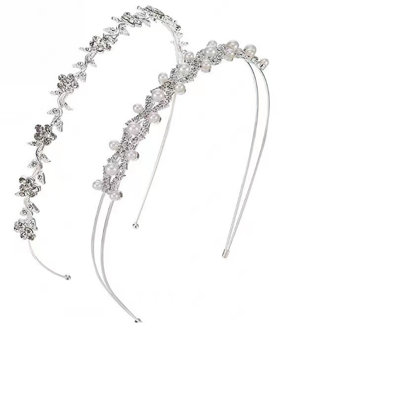 韓国式の花嫁の結婚式の水晶の花の細い髪のカチューシャの花はダイヤモンドを入れて真珠の髪のカチューシャのアクセサリーの頭の飾りの越境を飾ります。|undefined