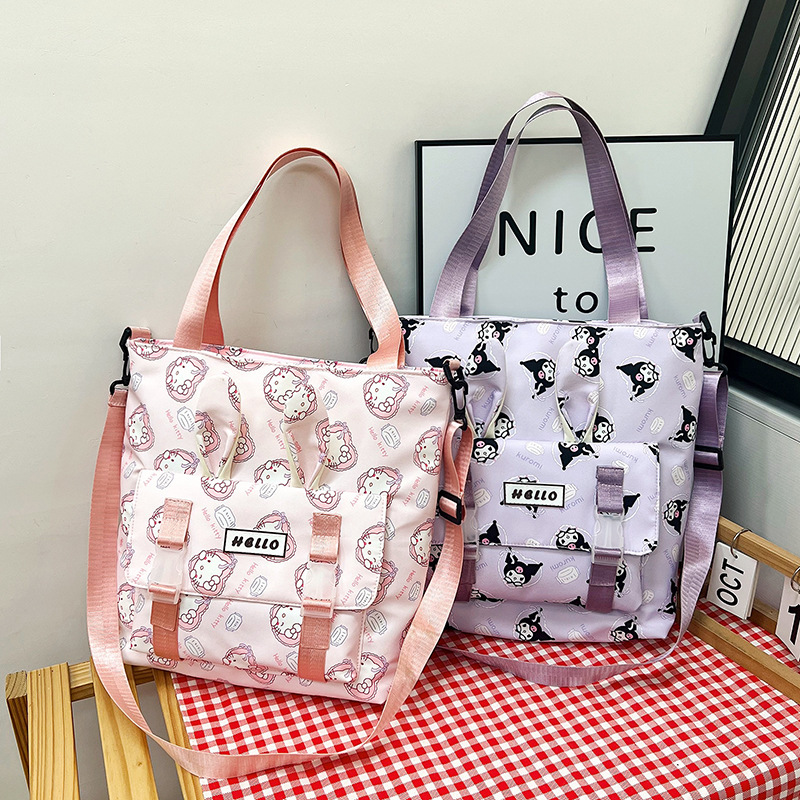 2024 New Sanrio cartoon cute one-shoulder crossbody canvas bag for students in school season large capacity make-up bag fashion