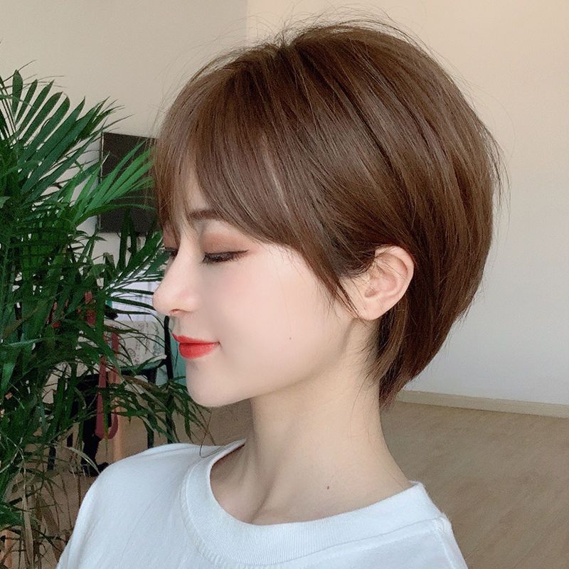 Peluca de pelo corto de las mujeres cara redonda cabeza de Bobo oreja recta guapo cabeza neutra cubierta cabeza de onda Corea del Sur moda falso pelo corto