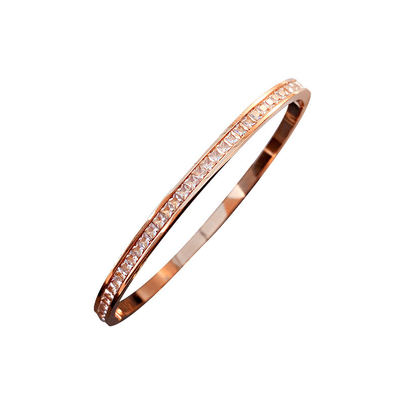Round Diamond-encrusted Titanium Bracelet High-grade Bracelet Ins Niche Design Simple Cold Style Bracelet Korean Style Personality