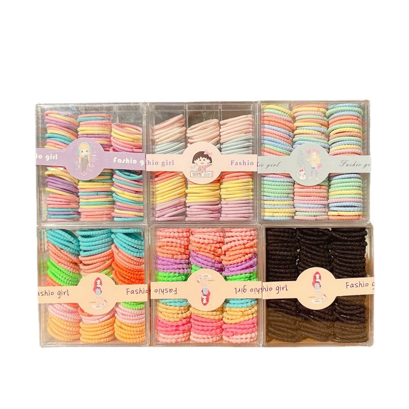 90 boxed children's seamless small rubber band candy color baby hair ring cute high stretch hair wholesale