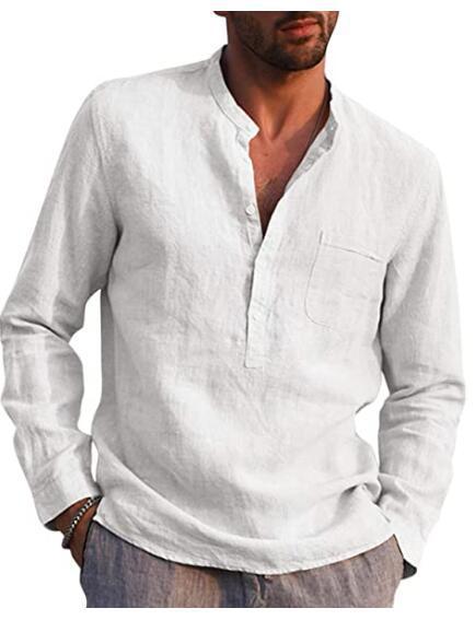 2024 AliExpress wish Amazon Hot Selling Men's Long Sleeve V-Neck Casual Beach Linen Shirt Men's Wear
