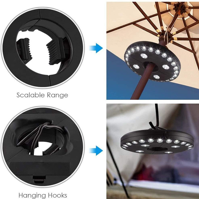 Amazon 24 4led umbrella light outdoor camping light detachable disc hanging light multi-function dry battery tent light