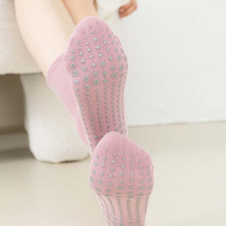 Yoga socks women's solid color mid-calf length socks silicone non-slip professional indoor fitness Pilates sports socks floor socks