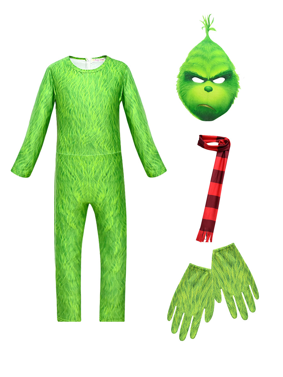 Halloween green fur monster cosplay Grinch TheGrinch children's jumpsuit tights stage performance clothing