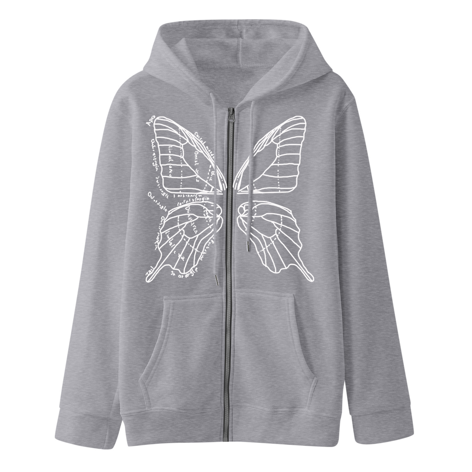 2022 Personality Hollow Butterfly Print Zipper Sweater Casual Large Size Cardigan Jacket Autumn and Winter Fleece Hoodie