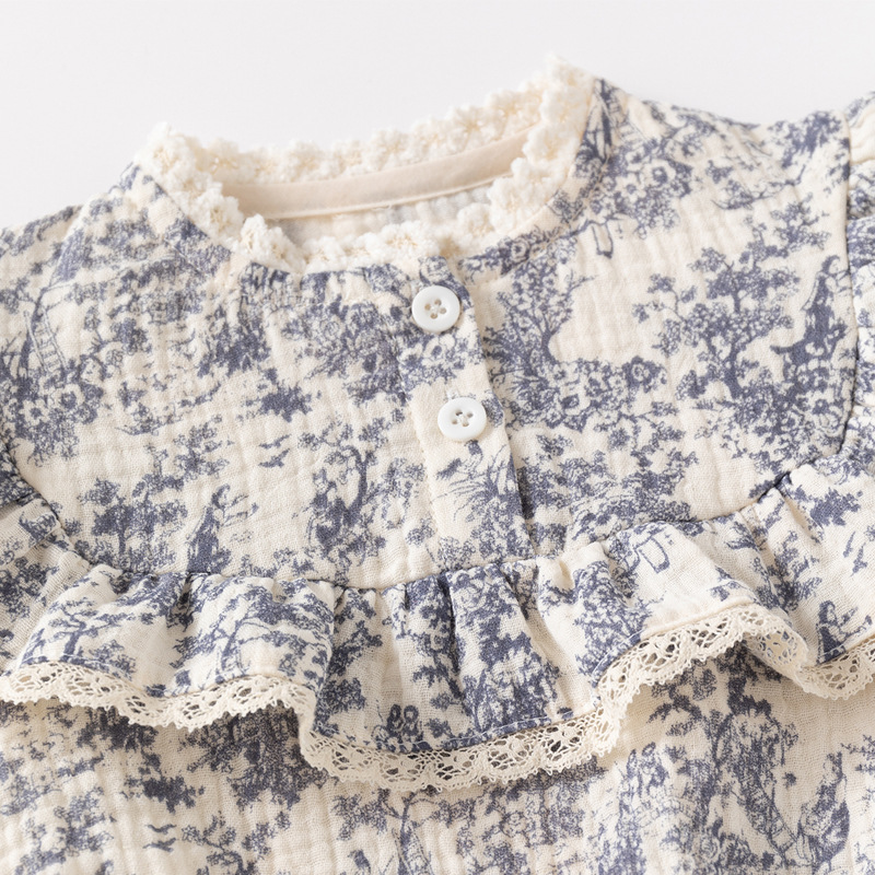 Foreign-style baby clothes pure cotton gauze ink painting ha-coat long-sleeved baby girl's triangular fart jumpsuit hat