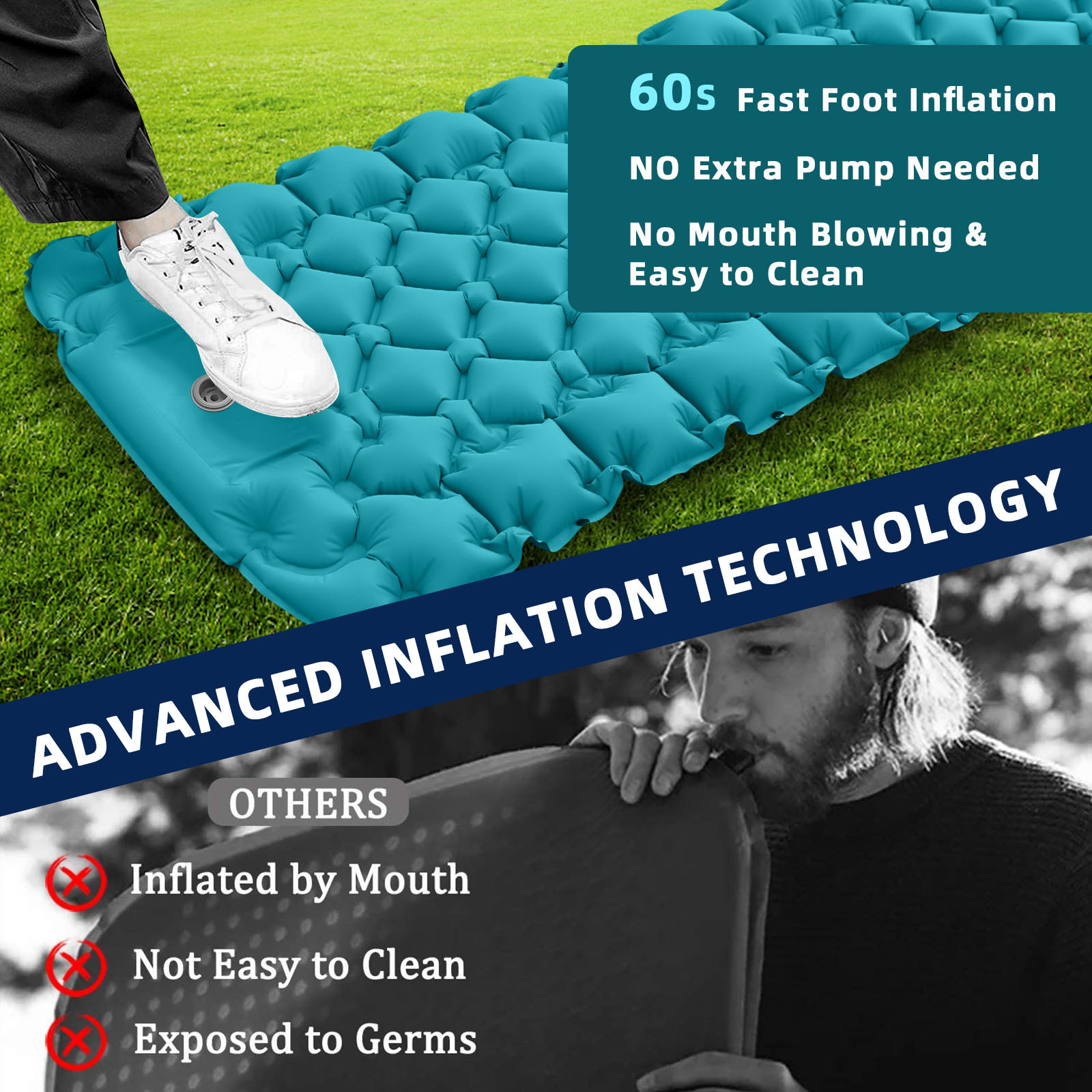 Outdoor Inflatable Mat Foot Portable Outdoor Camping Moisture-proof Mat Inflatable Mattress Lunch Break Sleeping Mat Car Inflatable