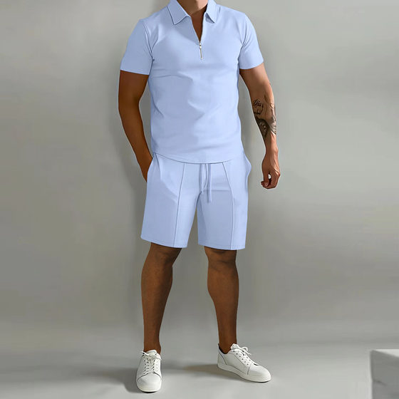 Cross Border Amazon Men's Suit 2023 Summer New Men's Polo Casual Loose Short Sleeve Shorts Sports Suit